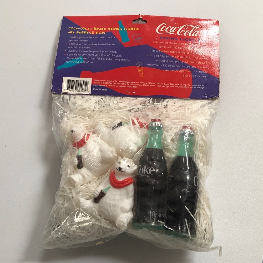 Vintage Coca Cola Polar Bear & Coke Bottle String Lights from 1996